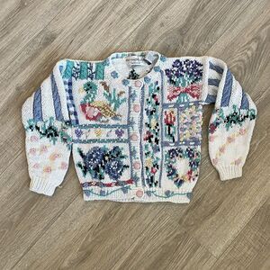 Vintage 90s The Eagles Eye Girls Small 4-5 Cardigan Textured Pastel Cottage Duck